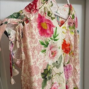 Johnny Was Floral Rayon Blouse Romantic Boho Top
